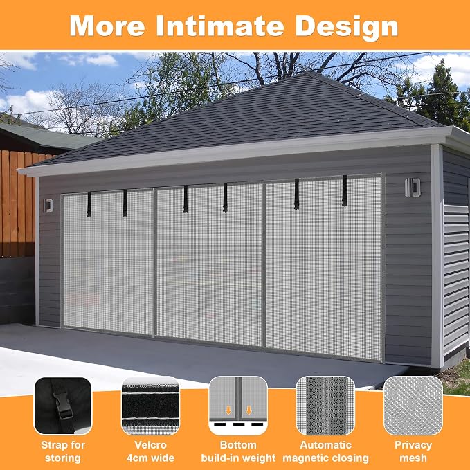 LIAMST Privacy Garage Door Screen Blackout for 2 Car Garage-16x10FT Privacy Silver Grey Heavy Duty Magnetic Garage Screen, Hands Free, Magnetic Privacy Garage Screen Door - Image 4