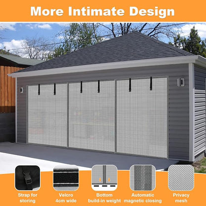 LIAMST Privacy Garage Door Screen Blackout for 2 Car Garage-16x10FT Privacy Silver Grey Heavy Duty Magnetic Garage Screen, Hands Free, Magnetic Privacy Garage Screen Door - Image 4