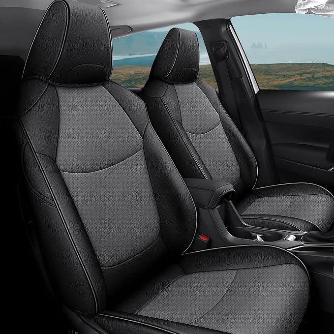 Custom Fit for Toyota Corolla Cross Hybrid 2023 2024 2025 Faux Leather Car Seat Covers Full Set Compatible Airbag Corolla Cross Hybrid S,SE,XSE Seat Protector Sedan Black+Grey by AOMSAZTO