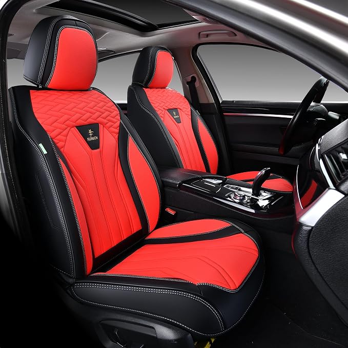 Leather Seat Covers, Seat Covers Full Set, Car Seat Protectors 5 Seats,Automotive Seat Covers Fit for Most Cars Trucks-Black&Red - Image 2