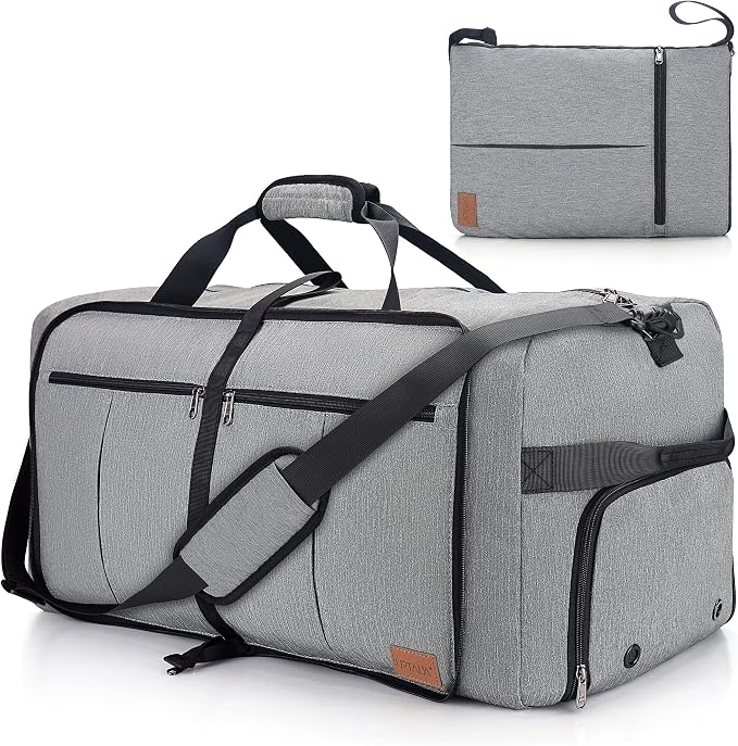 100L EXTRA LARGE Foldable Waterproof Travel Duffel Bag for Men Women Gray | with Shoe Compartment, 32" Duffle Bag for Weekender Gym Sport, Tear Resistant by Urtala