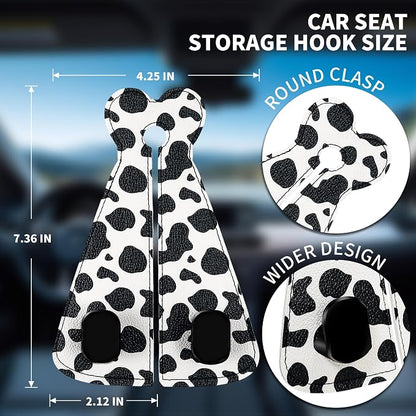 XIANGYUAN 2PCS PU Leather Car Seat Back Storage Headrest Hook,Purse Holder Bags Hanger,Women Car Accessories Organization(Black and white cows) - Image 3