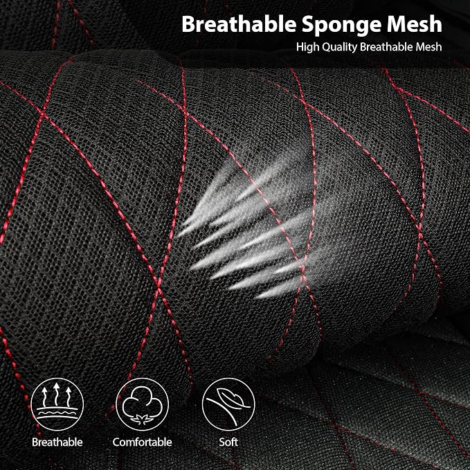 CAR PASS Thick Foam 3D Air Mesh Leather Car Seat Covers Front Seats Only, Breathable Premuim Leather Two Front Seat Cover, Airbag Compatible Universal Fit for 95% Sedan Van Truck SUV,Black and Red - Image 7