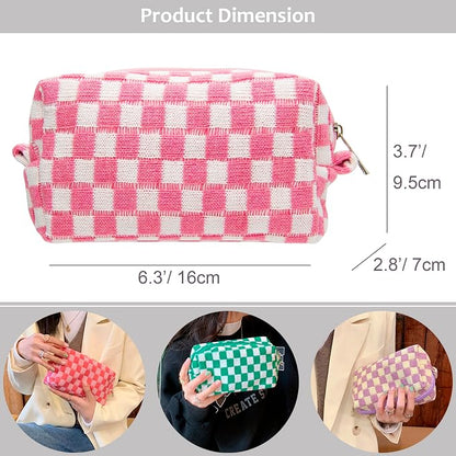 Checkered Makeup Bag for Purse, Small Travel Cosmetic Pouch,Pink,6 Pack | Cute Zipper Makeup Organizer for Women, Travel Essentials, Toiletries, Makeup Brushes, Beauty Accessories&Bridesmaid Gifts - Image 3