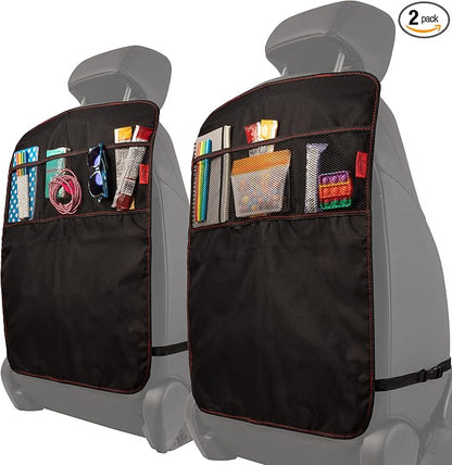 Lusso Gear Heavy Duty Kick Mats (2 Pk) - Back Seat Protector, Sag Proof, Waterproof, Car Back Seat Cover for Kids Who Make Big Messes, 3 Reinforced Storage Pockets, Premium Oxford Fabric (Red) by LussoGear