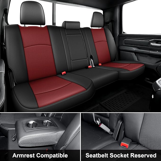AOMSAZTO Custom Fit Seat Covers for Ram1500 & 2500 2009-2018 Black&Red | Pickup Truck Seat Covers, Perfect Fit, Breathable, Waterproof, Premium Faux Leather, for Ram Crew Cab, Airbag Compatible - Image 2