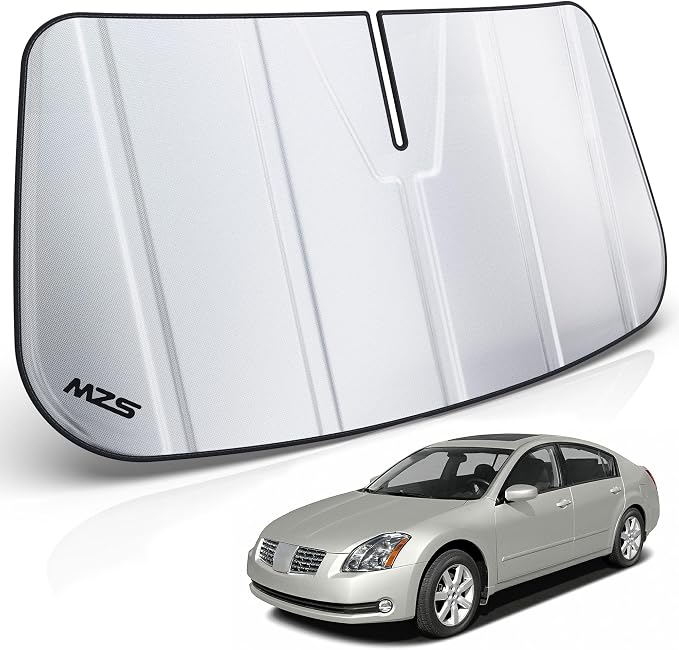 MZS Windshield Sun Shade Compatible with Maxima 2004-2008 | 6-Layer Heat Insulation, 99% UV Blocking, Keeps Interior Cool, Full Coverage Visor, Foldable Car Window Sunshade, Storage Bag by MZS