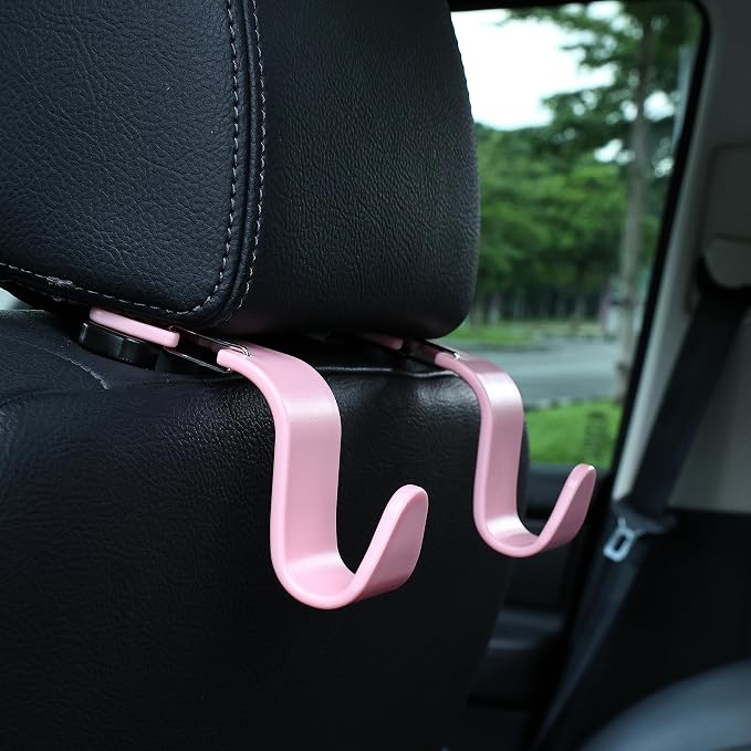 Car Headrest Hooks, 50lbs Load, Durable ABS, 4-Pack Car hooks | 360° rotating, fits most car headrests, holds coats/purses/umbrellas/groceries, easy install, keeps car organized, Pink - Image 3
