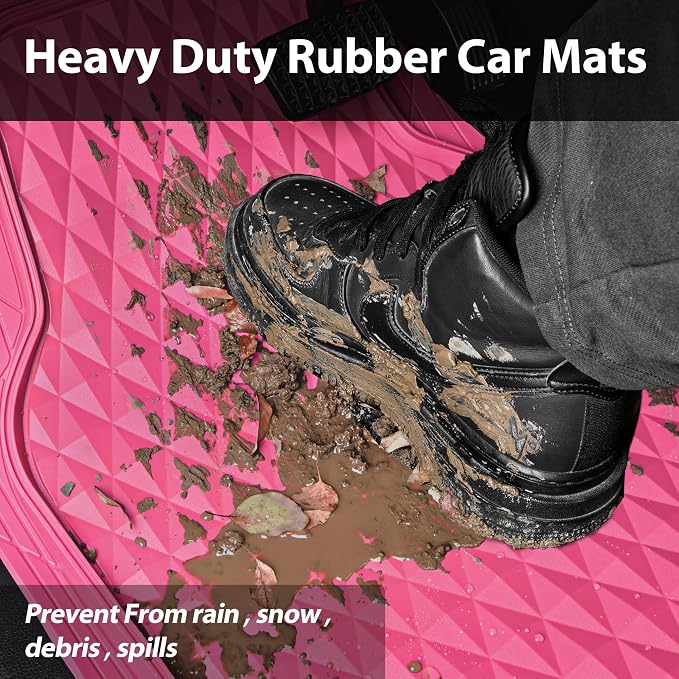 CAR PASS Heavy Duty Rubber Hot Pink Car Floor Mats & Cargo Liners, Deep Dish All-Weather Trunk Mats Durable Anti-Slip 3D Rhombus Waterproof Trim to Fit Liner Universal Fit Auto,Sedan,SUV,Truck, Pink - Image 8