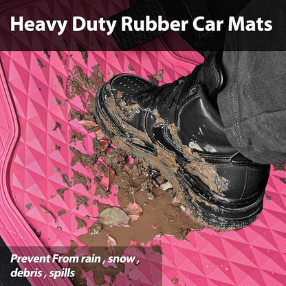CAR PASS Heavy Duty Rubber Pink Car Floor Mats, Deep Dish All-Weather Full Set Durable Anti-Slip 3D Rhombus Waterproof Trim to Fit Liner Universal Fit Automotive,Sedan,SUV,Truck, 3 Pcs Hot Pink - Image 6