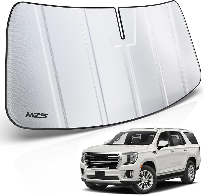 MZS Windshield Sun Shade for Suburban Tahoe Yukon Escalade 2021-2026 | 6-Layer Heat Insulation, 99% UV Blocking, Keeps Interior Cool, Full Coverage Visor, Foldable Car Window Sunshade, Storage Bag by MZS