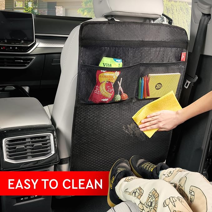Helteko Back Seat Protector for Car, 2 Pack Premium Kick Mats for Kids, Extra Large Car Seat Cover for Backseat with Mesh Pockets, Waterproof Dirt & Mud Protection, Black - Image 5