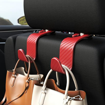 4-Pack Car Headrest Hooks Holds 55lbs Seat Storage Organizer for Bags | Durable ABS Material, 360° Rotating, Car Hanger for Backpack Umbrella Water Bottle Coat Handbags Groceries, Checkered Red - Image 2