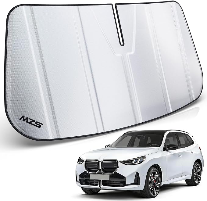 MZS Windshield Sun Shade Compatible with X3 SUV 2025 2026 | 6-Layer Heat Insulation, 99% UV Blocking, Keeps Interior Cool, Full Coverage Visor, Foldable Car Window Sunshade, Storage Bag by MZS