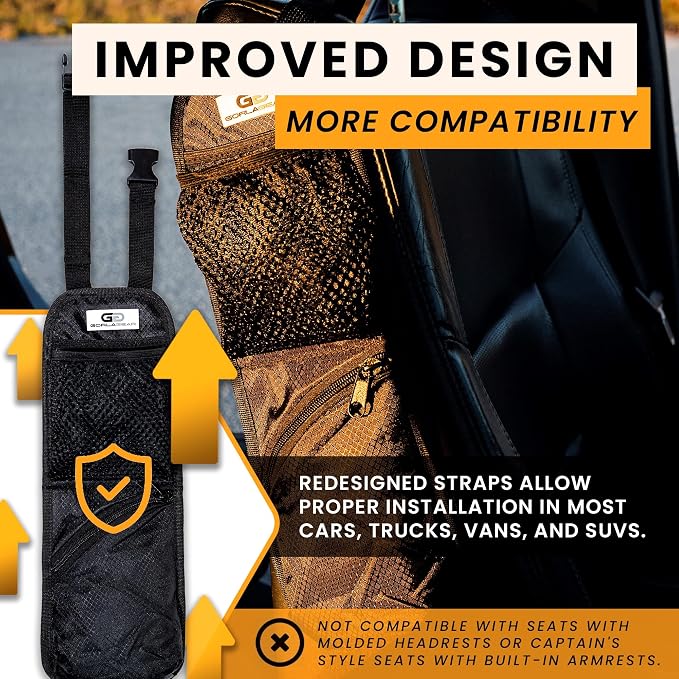 Gorla Gear Black Car Seat Side Organizer Hanging Organization Storage Bag Auto Accessories Multifunctional Mesh Net Pocket for Masks Sanitizer Drink Coin Change Pen Sunglass Phone Holder Truck SUV Van - Image 5