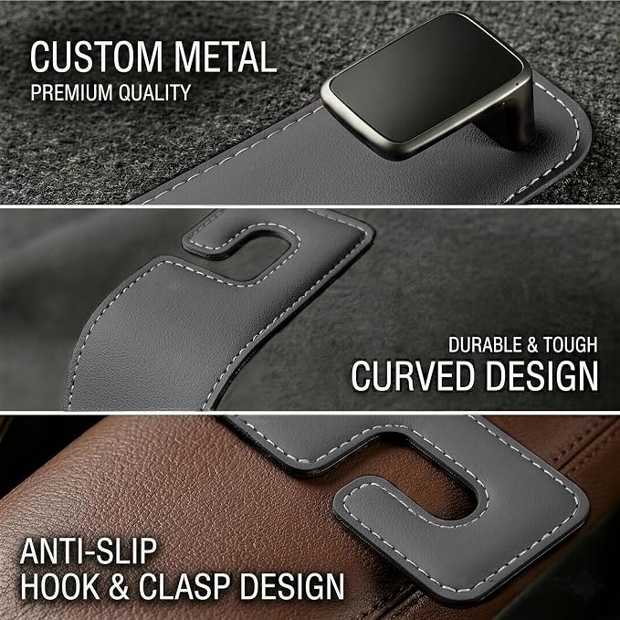 Car Headrest Hook,Premium Leather Back Seat Hanger for Purse & Bags | Solid 40lb metal core,360-degree silent rotation,space-saving hidden folding,durable dual support (2, Suede Grey) - Image 4