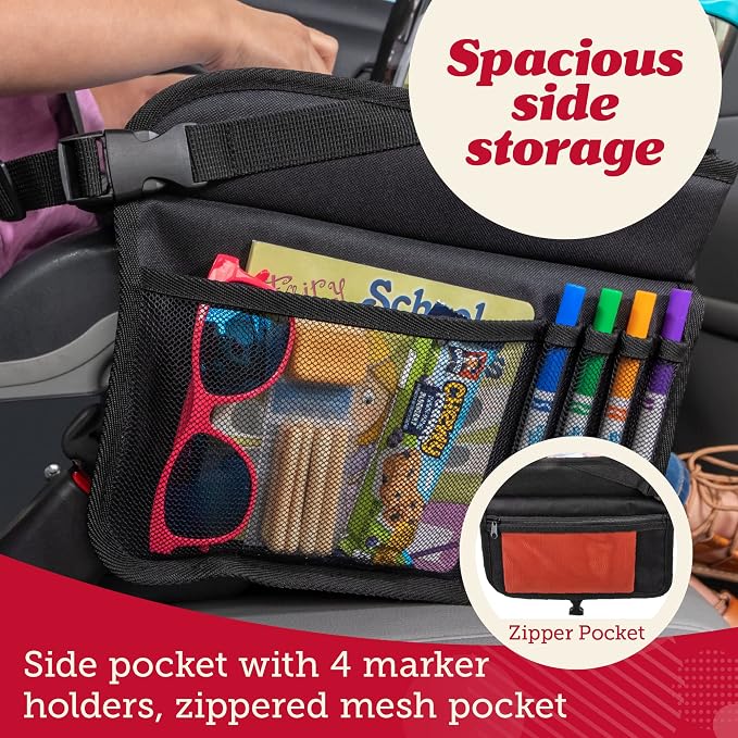 Lusso Gear Kids Lap Desk Tray (Value 2 Pack) - Mesh Pockets & Cup Holder for Car Travel Essentials - Car Seat Tray for Kids Travel & Tablet Holder - Dry-Erase Surface for Road Trip Activities - Black - Image 8