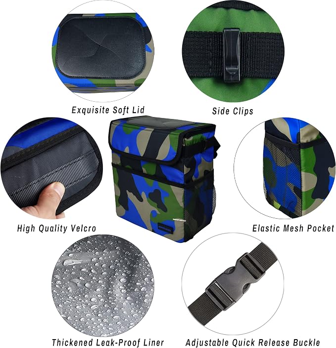 SIBOFUEGO Cute Car Trash Can with Lid – Multipurpose Collapsible Trash Bin for Car, Leak-Proof Organizer, Waterproof Garbage Can with Storage Pockets & Adjustable Straps, 2 Gallons (Camo Blue) - Image 5