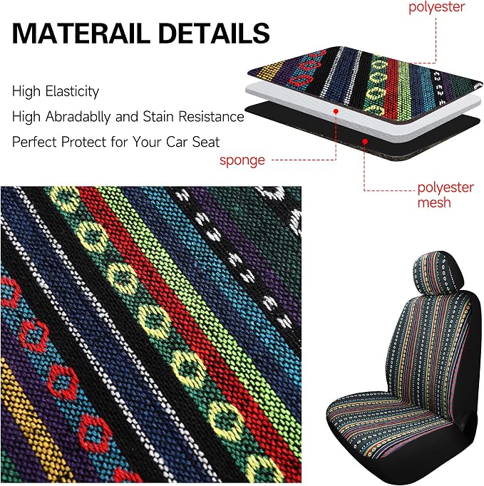 HAIYAOTIMES Baja Saddle Blanket Car Seat Covers Front Set with Seat Belt Pads, Washable Breathable Seat Covers for Cars, Universal Fit Interior Covers for Most Cars, Airbag Compatible, Red/Blue - Image 5