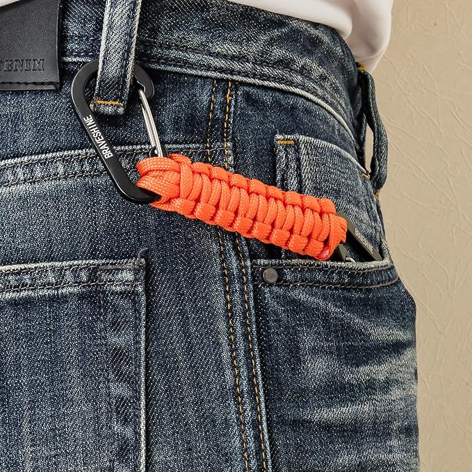 BRAVESHINE Paracord Keychain Carabiner Clip | D Ring Hanger Lanyard Hook | 7.3inch Long | for Stroller, Water Bottle, Key, Backpacks, Men, Women, Luggage, Car Seat Headrest, Fence, Bag Charms - Image 7