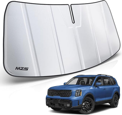 MZS Windshield Sun Shade Compatible with Telluride 2020-2026 | 6-Layer Heat Insulation, 99% UV Blocking, Keeps Interior Cool, Full Coverage Visor, Foldable Car Window Sunshade, Storage Bag by MZS