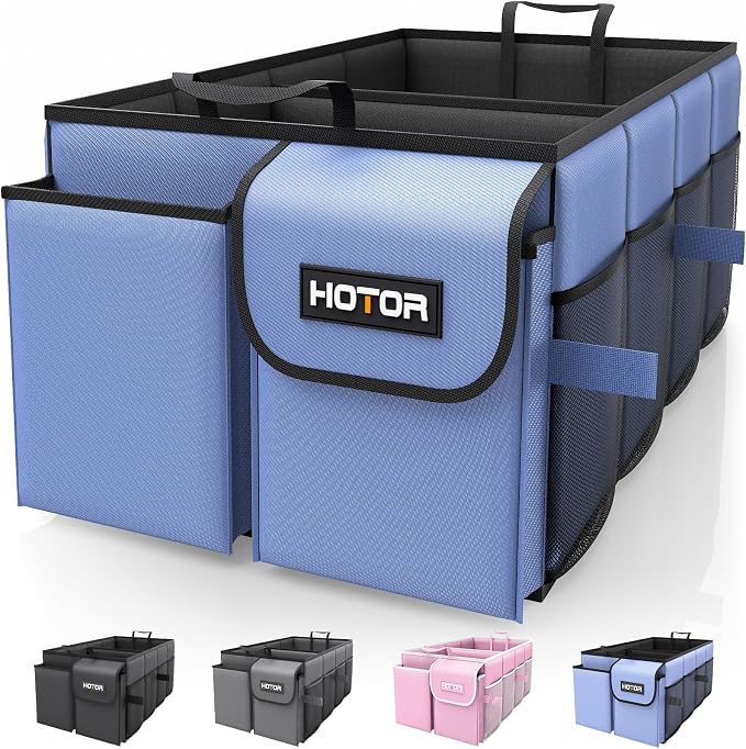 HOTOR Trunk Organizer - Foldable Car Organizer for SUVs & Sedans Storage | Sturdy Car Organization for Men & Women, Car Accessories, Tools, Sundries, Blue, 2 Compartments, 23.6" x 14.2" x 10.6" by HOTOR