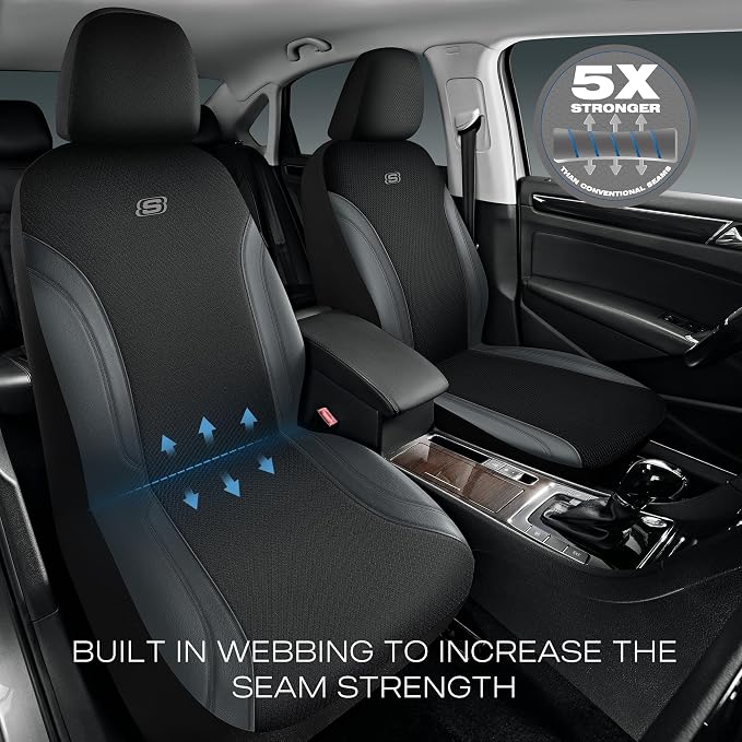 Skechers Car Seat Covers, Work Leather Seat Covers 5-Times Stronger Built-in Webbing, Oxford Fabric Seat Cover Full Sets, Airbag Compatible, Automotive Comfort for Cars, Trucks, SUVs,Grey - Image 4