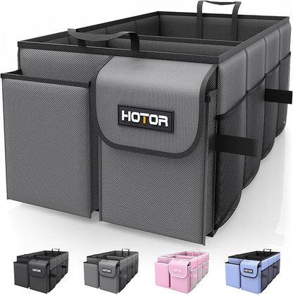 HOTOR Trunk Organizer - Foldable Car Organizer for SUVs & Sedans Storage | Sturdy Car Organization for Men & Women, Car Accessories, Tools, Sundries, Grey, 2 Compartments, 23.6" x 14.2" x 10.6" by HOTOR