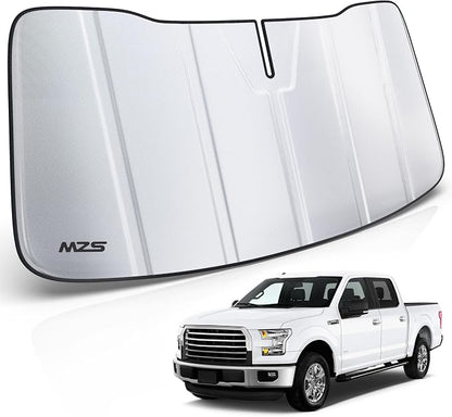 MZS Windshield Sun Shade Compatible with F150 2015-2020 | 6-Layer Heat Insulation, 99% UV Blocking, Keeps Interior Cool, Full Coverage Visor, Foldable Car Window Sunshade, Storage Bag by MZS