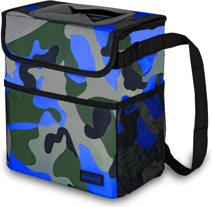 SIBOFUEGO Cute Car Trash Can with Lid – Multipurpose Collapsible Trash Bin for Car, Leak-Proof Organizer, Waterproof Garbage Can with Storage Pockets & Adjustable Straps, 2 Gallons (Camo Blue) by SIBOFUEGO