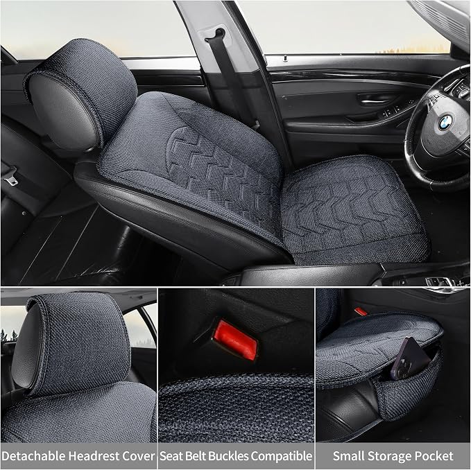 Linen Front Car Seat Covers Cloth Fabric Automotive Seat Protectors | Breathable Durable Anti-Slip All-Season Comfort Easy to Install Universal Fit for 95% of Cars Trucks SUVs Vans (Gray, 2PCS) - Image 6