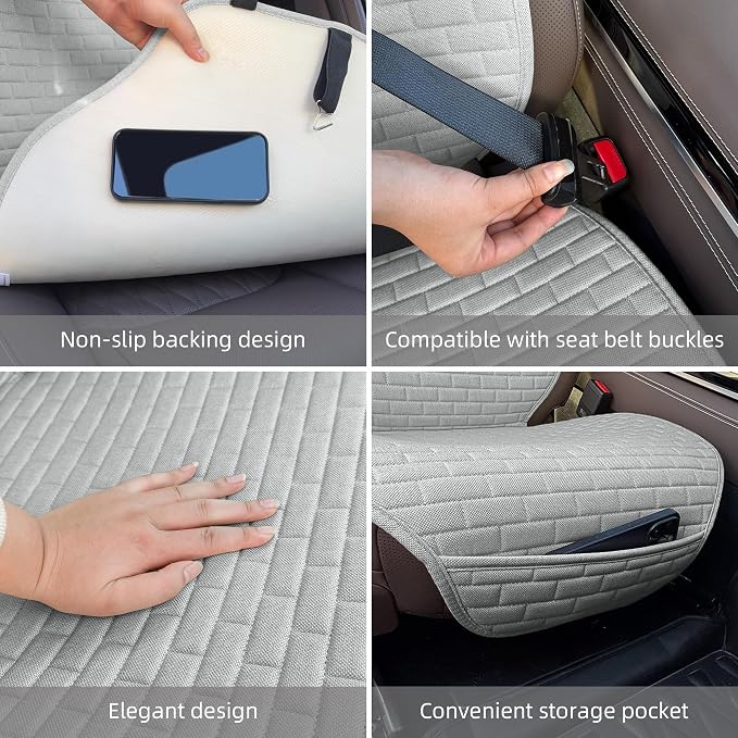 2Pcs Gray Linen Car Seat Covers Front Seats Covers for Car Van SUV Truck | Breathable Cloth Fabric Durable Non-Slip Car Seat Protector - Image 3