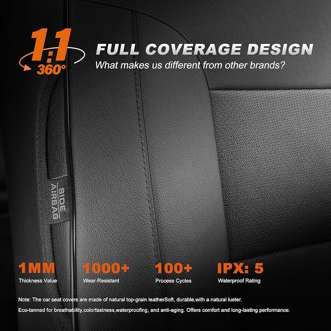 Custom Fit Seat Covers for Honda CRV 2017 2018 2019 2020 2021 2022 | Full Set Front & Rear Full Coverage Waterproof Airbag Compatible CR-V Faux Leather Car Seat Protector Black - Image 8