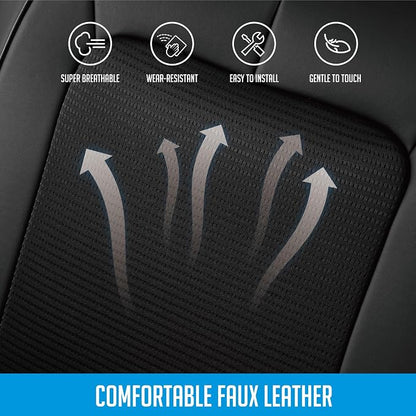 PIC AUTO Car Seat Cover, Pinping Leather and Mesh Seat Cover for Cars, Stylish Two-Tone Design Full Set Seat Covers, Breathable, Universal Fit,Comfortable and Durable SUVs, and Trucks(Black) - Image 5