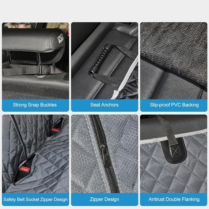 ANOSOSPECIAL Grey Dog Car Seat Cover for Back Seat X-Large,Non-Stick Fur,Pet-Friendly and Waterproof - Universal Fit Interior Protector for Auto, Van, SUV - Ideal for Kids and Pets (X-Large) - Image 4