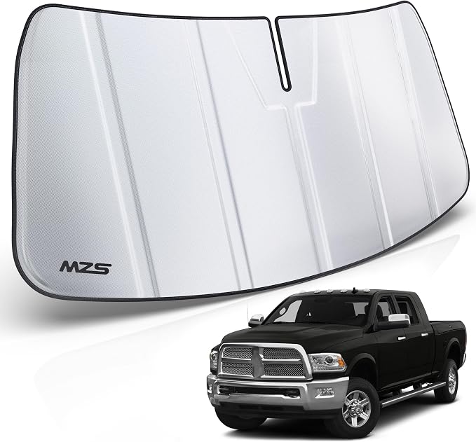 MZS Windshield Sun Shade for RAM 2500 2010-2018 / RAM3500 2010-2018 | 6-Layer Heat Insulation, 99% UV Blocking, Keeps Interior Cool, Full Coverage Visor, Foldable Car Window Sunshade, Storage Bag by MZS