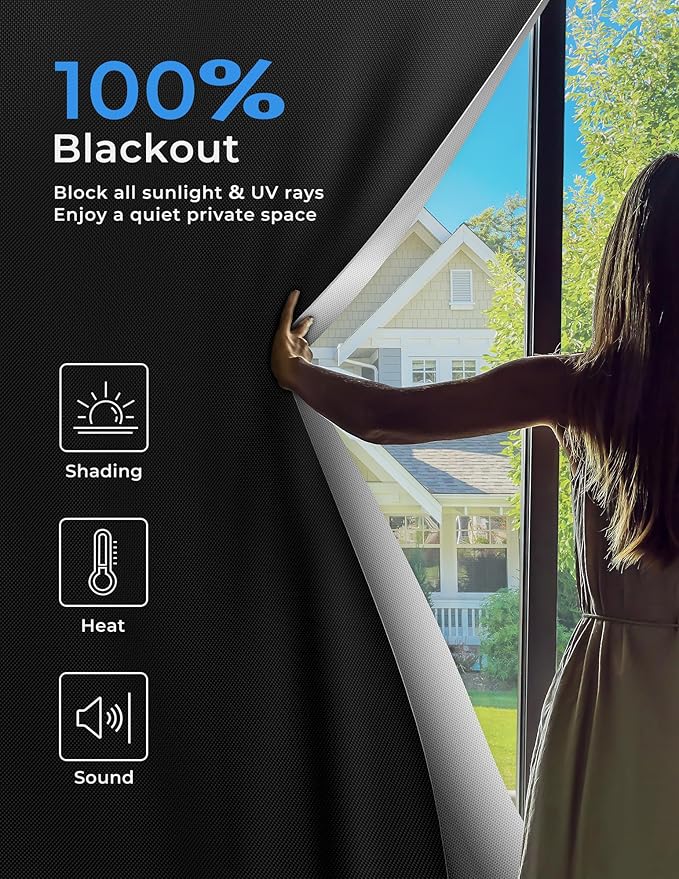 Sumobaby Blackout Curtains for Bedroom Portable 21"x60" Blackout Shades | 100% Black Out Window Cover No Drill with Upgraded Hook&Loop Tapes Thermal Insulated Blinds for Home,Nursery(1 Panel,Black) - Image 2