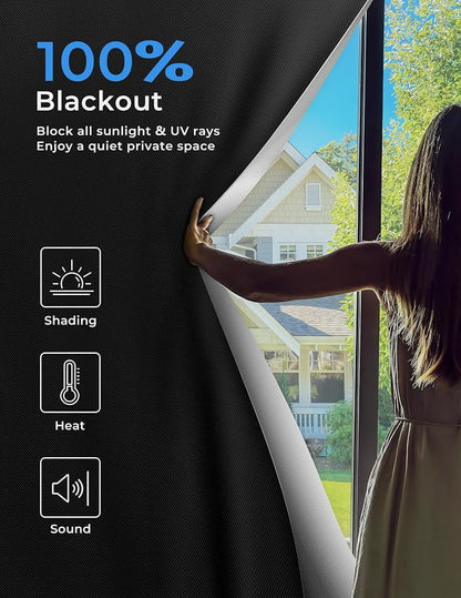 Sumobaby Blackout Curtains for Bedroom Portable 45"x48" Blackout Shades | 100% Black Out Window Cover No Drill with Upgraded Hook&Loop Tapes Thermal Insulated Blinds for Home,Nursery(1 Panel,Black) - Image 2