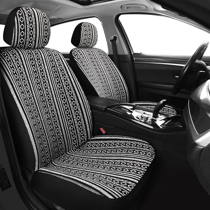 HAIYAOTIMES Baja Saddle Blanket Car Seat Covers Full Set with Seat Belt Pads, Washable Breathable Seat Covers for Cars, Universal Fit Interior Covers for Most Cars, Airbag Compatible, Black/White - Image 2