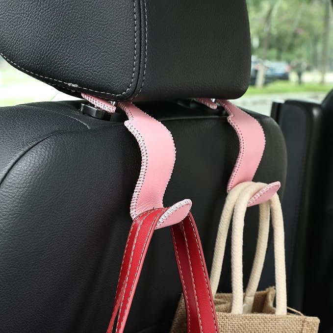 Car Seat Headrest Hook 55lb Heavy Duty Metal Hanger with Leather for Bags | Universal Fit car SUV Truck, Premium Microfiber Leather, Metal Core, Hang Purses Groceries Handbag Backpack, 2 Pack Pink - Image 7