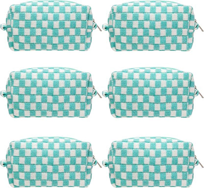 Checkered Makeup Bag for Purse, Small Cosmetic Pouch,Arctic Blue,6 Pack | Cute Zipper Makeup Organizer for Women, Travel Essentials, Toiletries, Makeup Brushes, Beauty Accessories&Bridesmaid Gifts by PAZIMIIK