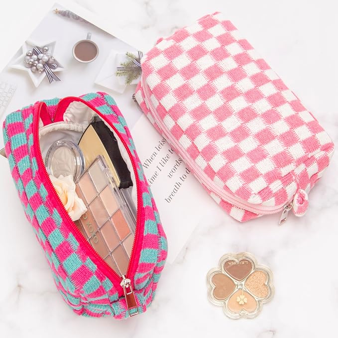 PAZIMIIK Checkered Makeup Bag for Purse, Small Travel Cosmetic Pouch,Pink | Cute Zipper Makeup Organizer for Women, Travel Essentials, Toiletries, Makeup Brushes, Beauty Accessories&Bridesmaid Gifts - Image 7