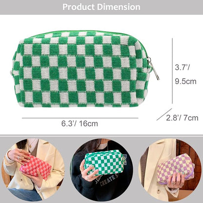 PAZIMIIK Checkered Makeup Bag for Purse, Small Travel Cosmetic Pouch,Green | Cute Zipper Makeup Organizer for Women, Travel Essentials, Toiletries, Makeup Brushes, Beauty Accessories&Bridesmaid Gifts - Image 3
