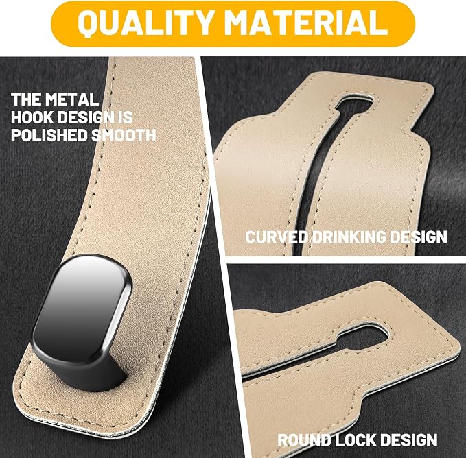 Amelity Car Headrest Hooks, Purse Hook for Car 2 Pack Beige | Universal Car Interior Accessories for Women, Available in 2/4 Pack, Storage Hanger Holds Purses, Backpacks, Grocery Bags - Image 4