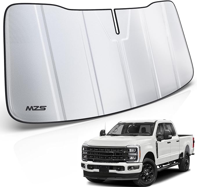 MZS Windshield Sun Shade for F250 F350 F450 F550 F600 2023-2026 | 6-Layer Heat Insulation, 99% UV Blocking, Keeps Interior Cool, Full Coverage Visor, Foldable Car Window Sunshade, Storage Bag by MZS