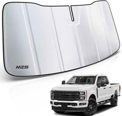 MZS Windshield Sun Shade for F250 F350 F450 F550 F600 2023-2026 | 6-Layer Heat Insulation, 99% UV Blocking, Keeps Interior Cool, Full Coverage Visor, Foldable Car Window Sunshade, Storage Bag by MZS