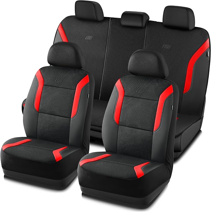 Skechers Memory Foam Car Seat Covers, Air Cool Mesh Thick Seat Covers, Car Seat Full Sets, Airbag Compatible, Automotive Comfort Protection for Most Cars,Vans,Trucks, SUVs,Red by Unknown