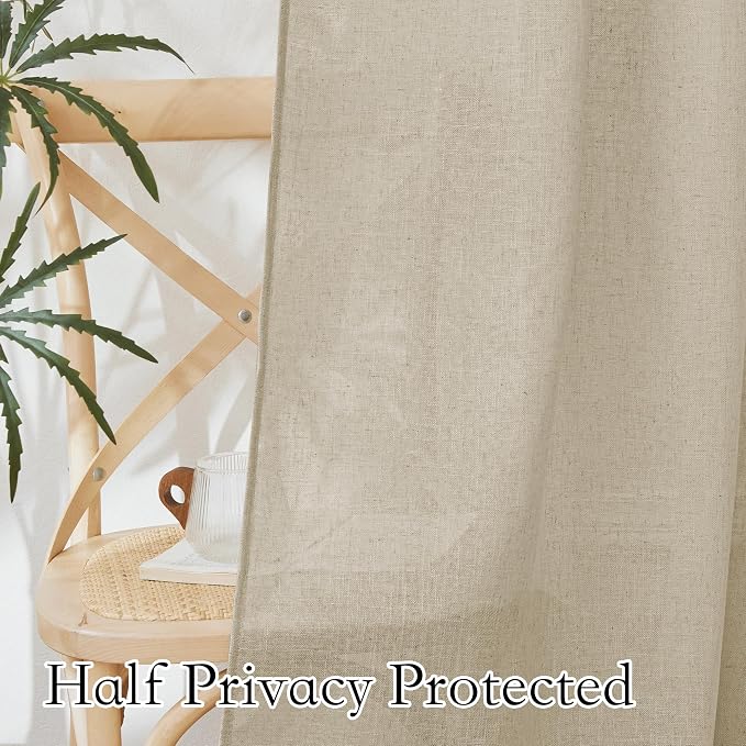 RYB HOME Semi Sheer Curtains 72 inches Long for Bedroom | Linen Textured Sheer, Light Filtering, Privacy Semi transparent, Rod Pocket Drapes, Beige, W52 x L72, 2 Pcs - Image 4