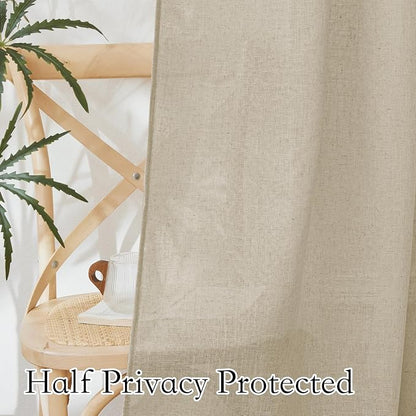 RYB HOME Sheer Curtains Linen Textured Semi Sheer Draperies Light Glare Filtering Privacy Sheer Backdrop for Bedroom Living Room Patio Door Window Decor, Beige, W 70 x L 95 inch, 2 Pcs - Image 4