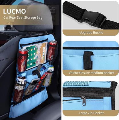 LUCMO Car Backseat Organizer with Touch Screen Tablet Holder, Light Blue | 2 Pcs,9 Storage Pockets,Clear Tablet Holder,Protectors Kick Mats,Travel Accessories,Seat Cover,Road Trip Essentials - Image 2